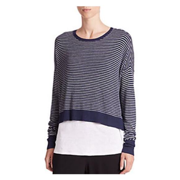 Eileen Fisher Blue&Gray Stripe Long Sleeve Boxy Sweater Sz.XL - Picture 2 of 10